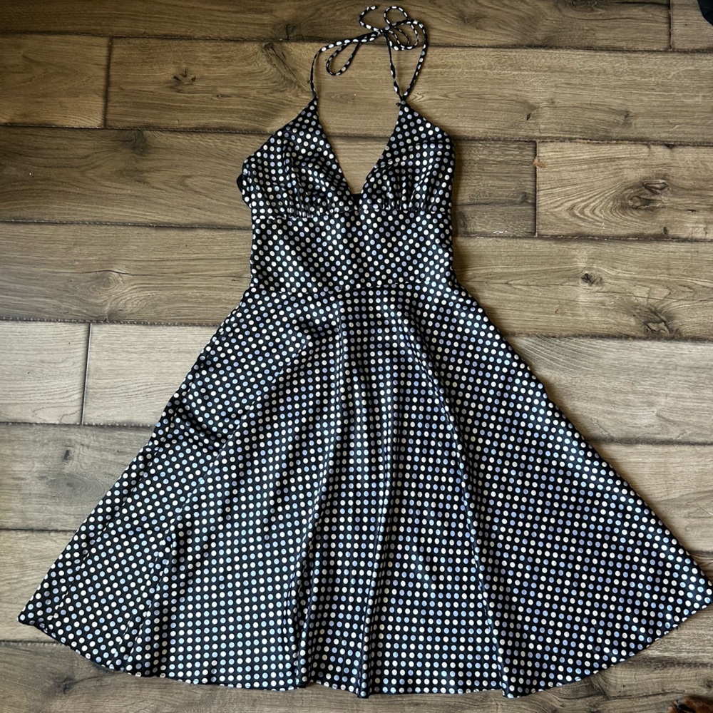 ALYNPAIGE polka dot fit and flare halter dress